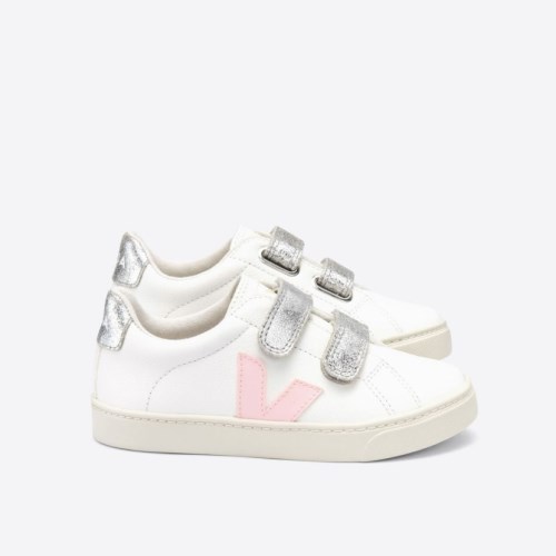 Veja Esplar Velcro Chromefree Kids Trainers White/Silver/Pink UK 77586